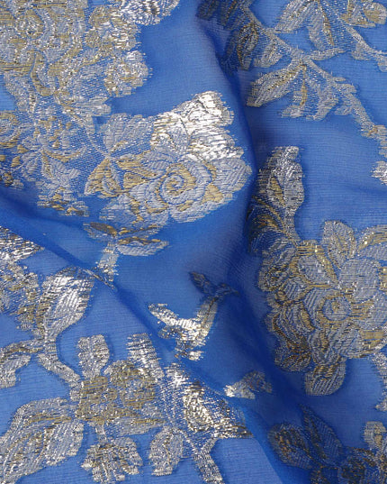 Royal Blue Traditional Somali Silk Chiffon Dirac Fabric with Metallic Lurex, 3.5 Mtrs Piece, Width 140 Cms, Made in South Korea-D26486