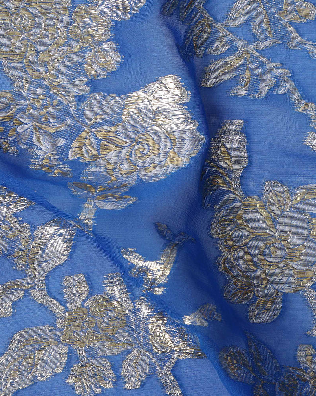 Royal Blue Traditional Somali Silk Chiffon Dirac Fabric with Metallic Lurex, 140 Cms Width, 3.5 Mtrs Piece, Made in South Korea-D26121