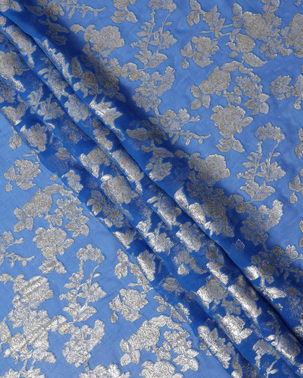 Royal Blue Traditional Somali Silk Chiffon Dirac Fabric with Metallic Lurex, 3.5 Mtrs Piece, Width 140 Cms, Made in South Korea-D26486