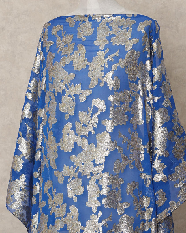 Royal Blue Traditional Somali Silk Chiffon Dirac Fabric with Metallic Lurex, 140 Cms Width, 3.5 Mtrs Piece, Made in South Korea-D26121