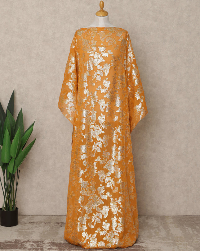 Orange Traditional Somali Silk Chiffon Dirac Fabric with Metallic Lurex, 3.5 Mtrs Piece, Width 140 Cms, Made in South Korea-D26490