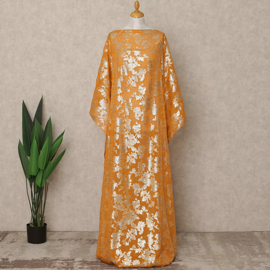Orange Traditional Somali Silk Chiffon Dirac Fabric with Metallic Lurex, 3.5 Mtrs Piece, Width 140 Cms, Made in South Korea-D26490