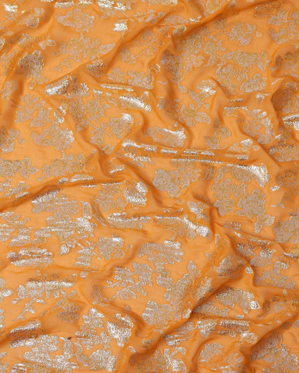 Orange Traditional Somali Silk Chiffon Dirac Fabric with Metallic Lurex, 140 Cms Width, 3.5 Mtrs Piece, Made in South Korea-D26131