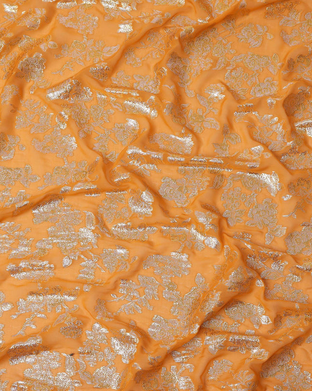 Orange Traditional Somali Silk Chiffon Dirac Fabric with Metallic Lurex, 140 Cms Width, 3.5 Mtrs Piece, Made in South Korea-D26131