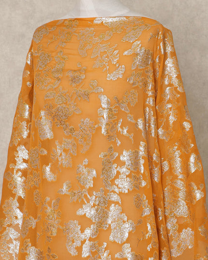 Orange Traditional Somali Silk Chiffon Dirac Fabric with Metallic Lurex, 3.5 Mtrs Piece, Width 140 Cms, Made in South Korea-D26490