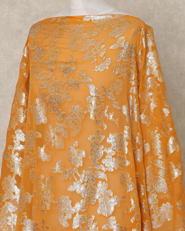 Orange Traditional Somali Silk Chiffon Dirac Fabric with Metallic Lurex, 3.5 Mtrs Piece, Width 140 Cms, Made in South Korea-D26490