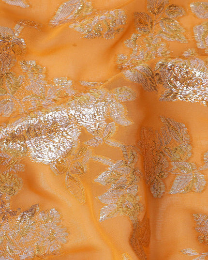 Orange Traditional Somali Silk Chiffon Dirac Fabric with Metallic Lurex, 140 Cms Width, 3.5 Mtrs Piece, Made in South Korea-D26131