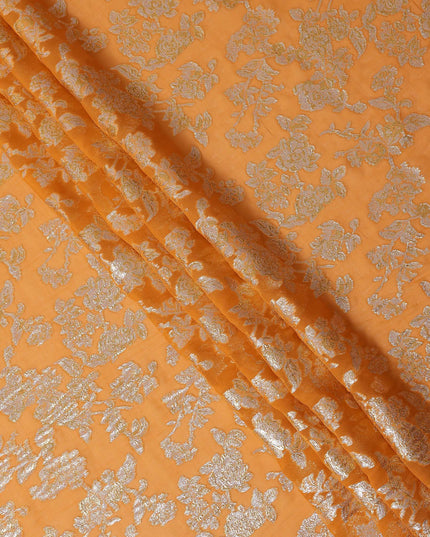 Orange Traditional Somali Silk Chiffon Dirac Fabric with Metallic Lurex, 140 Cms Width, 3.5 Mtrs Piece, Made in South Korea-D26131