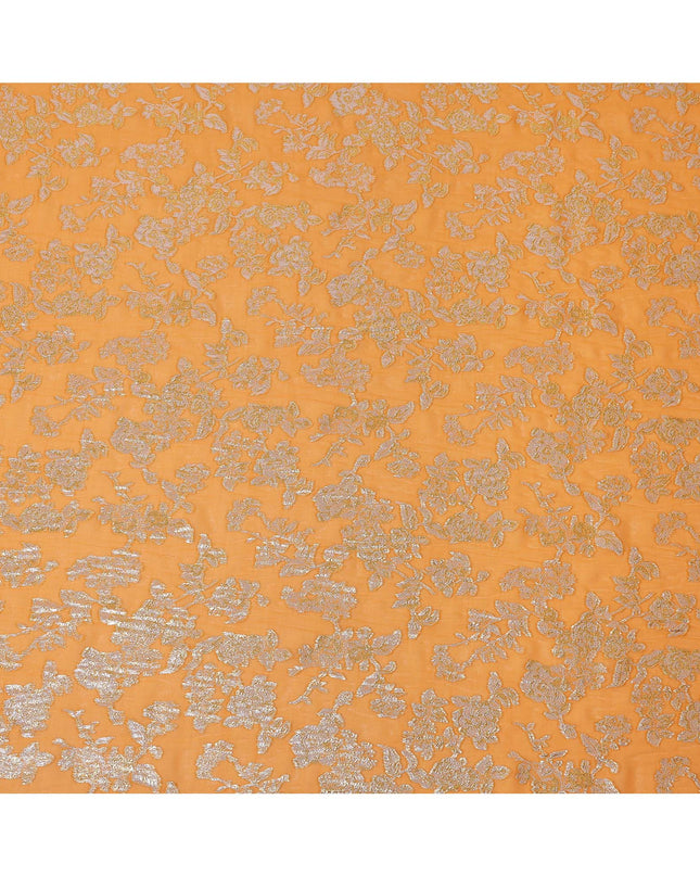 Orange Traditional Somali Silk Chiffon Dirac Fabric with Metallic Lurex, 3.5 Mtrs Piece, Width 140 Cms, Made in South Korea-D26490