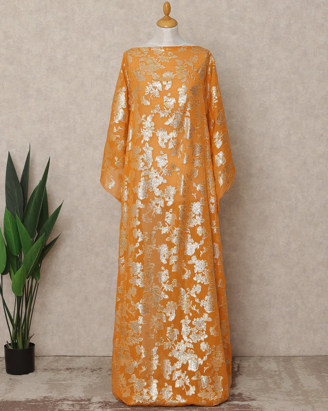 Orange Traditional Somali Silk Chiffon Dirac Fabric with Metallic Lurex, 140 Cms Width, 3.5 Mtrs Piece, Made in South Korea-D26131