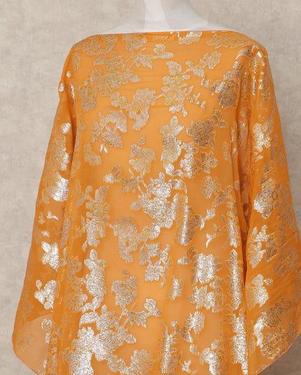 Orange Traditional Somali Silk Chiffon Dirac Fabric with Metallic Lurex, 140 Cms Width, 3.5 Mtrs Piece, Made in South Korea-D26131