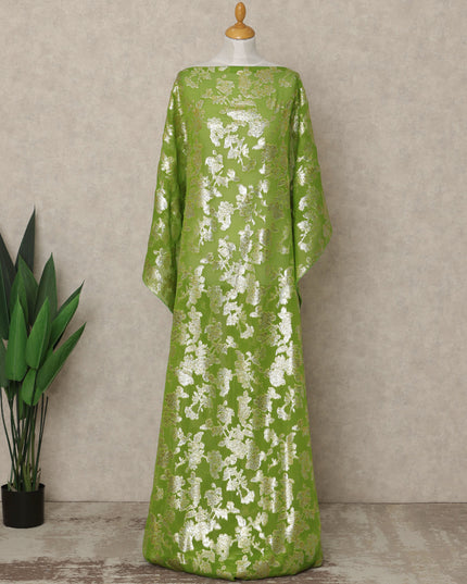 Lime Green Traditional Somali Silk Chiffon Dirac Fabric with Metallic Lurex, 3.5 Mtrs Piece, Width 140 Cms, Made in South Korea-D26488