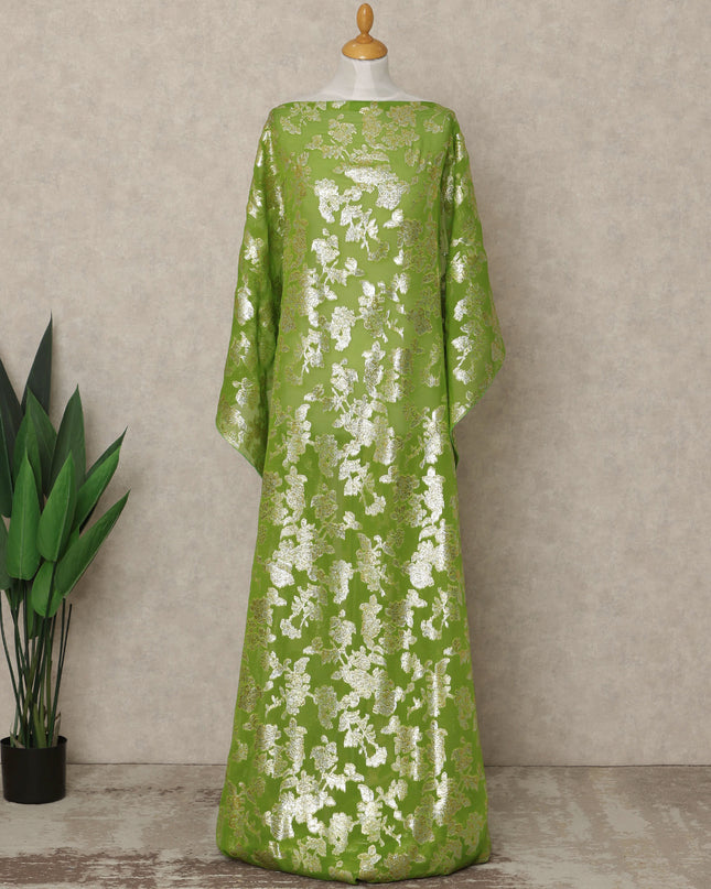 Lime Green Traditional Somali Silk Chiffon Dirac Fabric with Metallic Lurex, 3.5 Mtrs Piece, Width 140 Cms, Made in South Korea-D26488