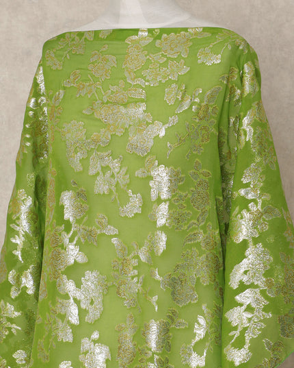 Lime Green Traditional Somali Silk Chiffon Dirac Fabric with Metallic Lurex, 3.5 Mtrs Piece, Width 140 Cms, Made in South Korea-D26488