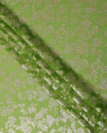 Lime Green Traditional Somali Silk Chiffon Dirac Fabric with Metallic Lurex, 3.5 Mtrs Piece, Width 140 Cms, Made in South Korea-D26488