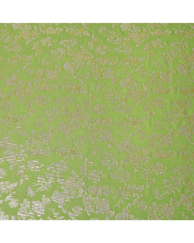 Lime Green Traditional Somali Silk Chiffon Dirac Fabric with Metallic Lurex, 140 Cms Width, 3.5 Mtrs Piece, Made in South Korea-D26137
