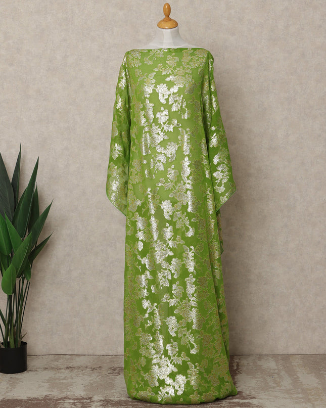Lime Green Traditional Somali Silk Chiffon Dirac Fabric with Metallic Lurex, 140 Cms Width, 3.5 Mtrs Piece, Made in South Korea-D26137