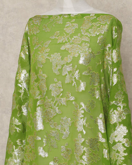 Lime Green Traditional Somali Silk Chiffon Dirac Fabric with Metallic Lurex, 140 Cms Width, 3.5 Mtrs Piece, Made in South Korea-D26137