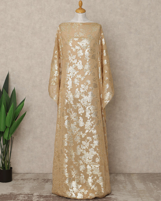Beige Traditional Somali Silk Chiffon Dirac Fabric with Metallic Lurex, 3.5 Mtrs Piece, Width 140 Cms, Made in South Korea-D26485