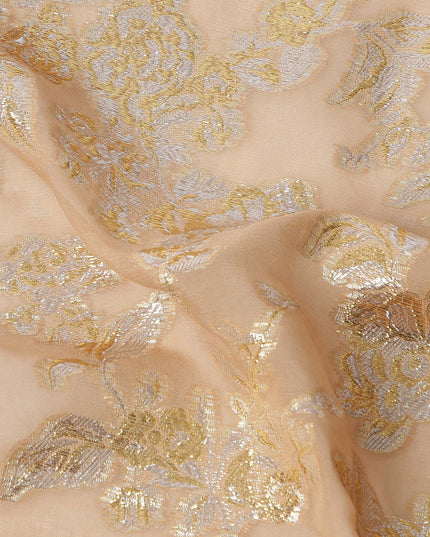 Champagne Traditional Somali Silk Chiffon Dirac Fabric with Metallic Lurex, 140 Cms Width, 3.5 Mtrs Piece, Made in South Korea-D26133