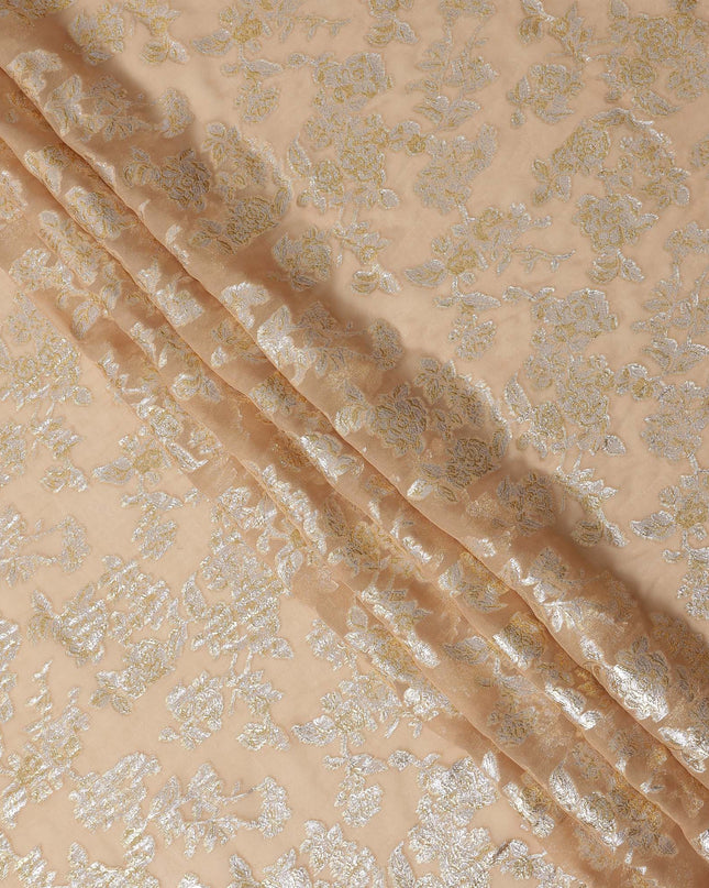 Champagne Traditional Somali Silk Chiffon Dirac Fabric with Metallic Lurex, 140 Cms Width, 3.5 Mtrs Piece, Made in South Korea-D26133
