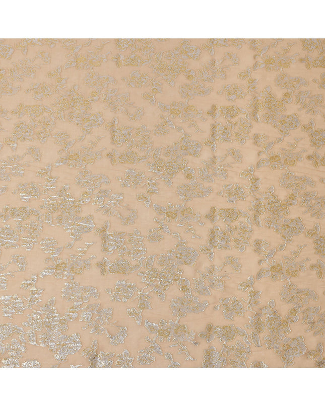 Champagne Traditional Somali Silk Chiffon Dirac Fabric with Metallic Lurex, 140 Cms Width, 3.5 Mtrs Piece, Made in South Korea-D26133