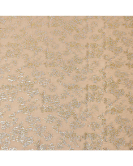 Beige Traditional Somali Silk Chiffon Dirac Fabric with Metallic Lurex, 3.5 Mtrs Piece, Width 140 Cms, Made in South Korea-D26485
