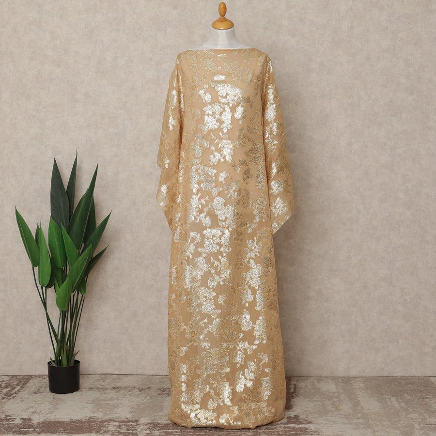 Champagne Traditional Somali Silk Chiffon Dirac Fabric with Metallic Lurex, 140 Cms Width, 3.5 Mtrs Piece, Made in South Korea-D26133