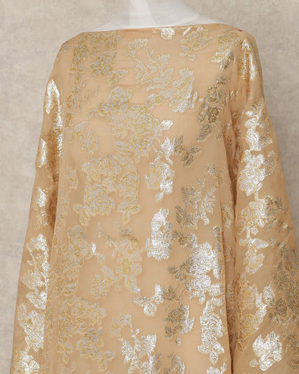 Champagne Traditional Somali Silk Chiffon Dirac Fabric with Metallic Lurex, 140 Cms Width, 3.5 Mtrs Piece, Made in South Korea-D26133