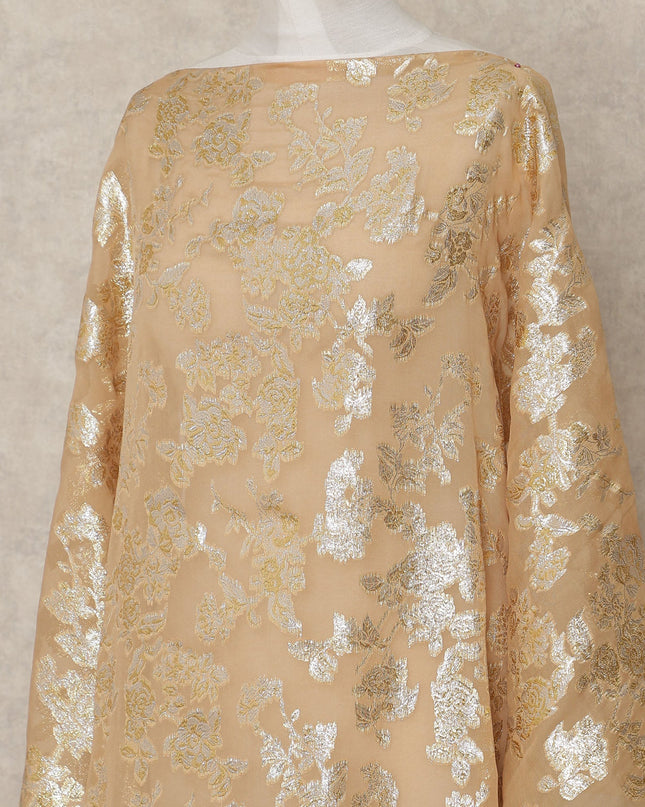 Champagne Traditional Somali Silk Chiffon Dirac Fabric with Metallic Lurex, 140 Cms Width, 3.5 Mtrs Piece, Made in South Korea-D26133
