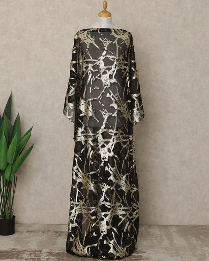 Black Traditional Somali Silk Chiffon Dirac Fabric with Metallic Lurex, 3.5 Mtrs Piece, Width 140 Cms, Made in South Korea-D26483