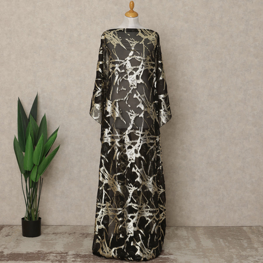 Black Traditional Somali Silk Chiffon Dirac Fabric with Metallic Lurex, 3.5 Mtrs Piece, Width 140 Cms, Made in South Korea-D26483