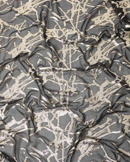 Black Traditional Somali Silk Chiffon Dirac Fabric with Metallic Lurex, 140 Cms Width, 3.5 Mtrs Piece, Made in South Korea-D26135