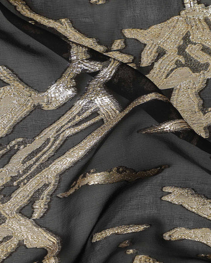 Black Traditional Somali Silk Chiffon Dirac Fabric with Metallic Lurex, 140 Cms Width, 3.5 Mtrs Piece, Made in South Korea-D26135