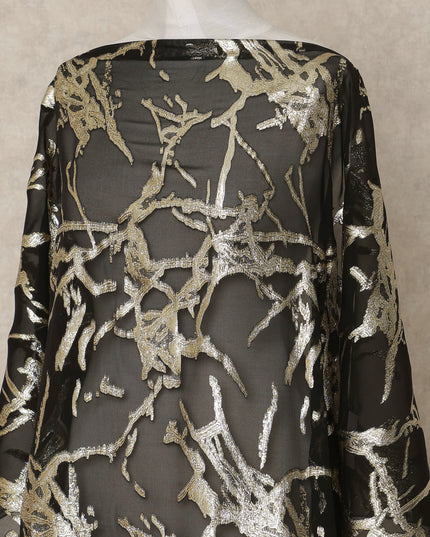 Black Traditional Somali Silk Chiffon Dirac Fabric with Metallic Lurex, 3.5 Mtrs Piece, Width 140 Cms, Made in South Korea-D26483