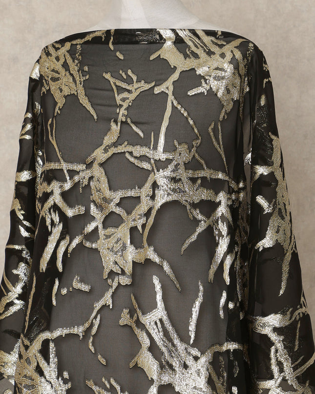 Black Traditional Somali Silk Chiffon Dirac Fabric with Metallic Lurex, 3.5 Mtrs Piece, Width 140 Cms, Made in South Korea-D26483