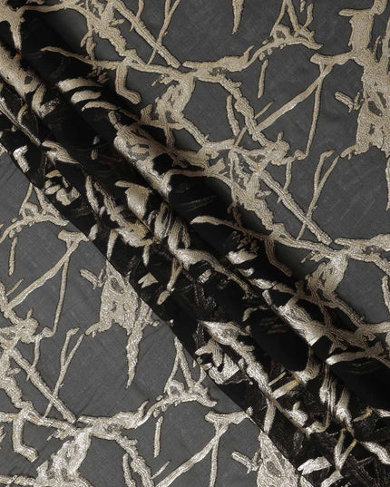 Black Traditional Somali Silk Chiffon Dirac Fabric with Metallic Lurex, 140 Cms Width, 3.5 Mtrs Piece, Made in South Korea-D26135