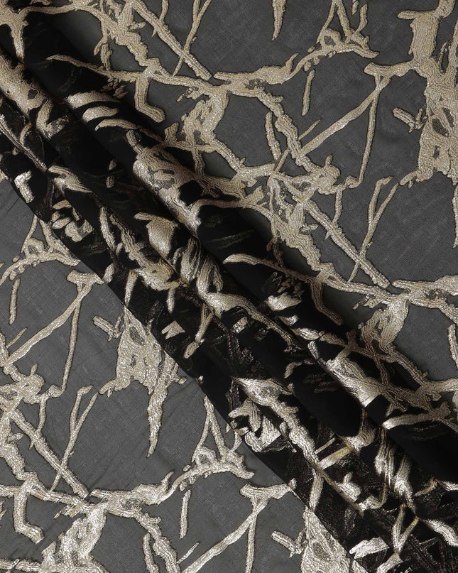 Black Traditional Somali Silk Chiffon Dirac Fabric with Metallic Lurex, 140 Cms Width, 3.5 Mtrs Piece, Made in South Korea-D26135