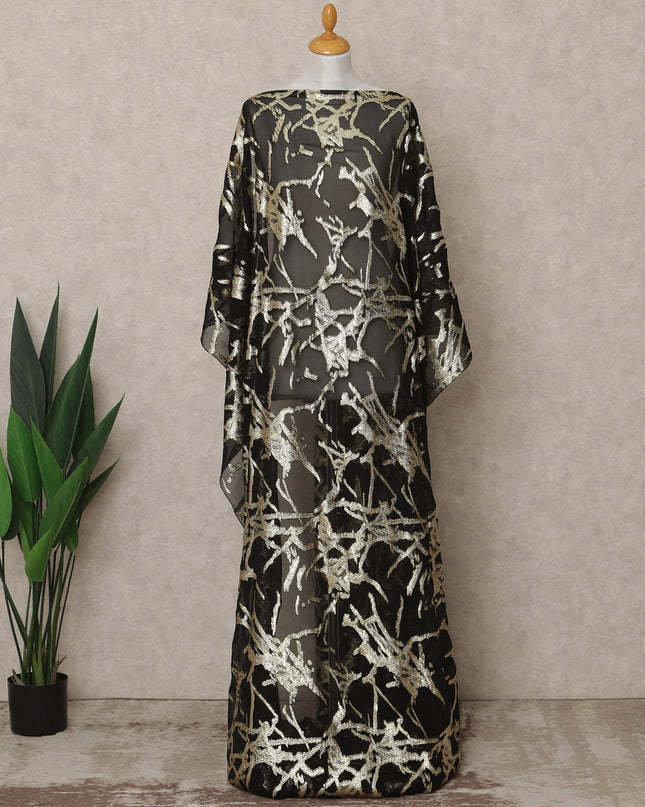 Black Traditional Somali Silk Chiffon Dirac Fabric with Metallic Lurex, 140 Cms Width, 3.5 Mtrs Piece, Made in South Korea-D26135