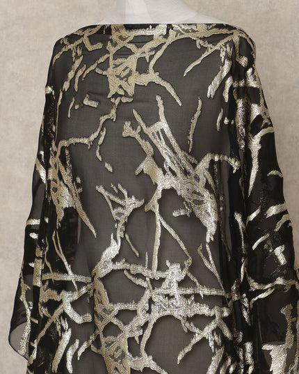 Black Traditional Somali Silk Chiffon Dirac Fabric with Metallic Lurex, 140 Cms Width, 3.5 Mtrs Piece, Made in South Korea-D26135