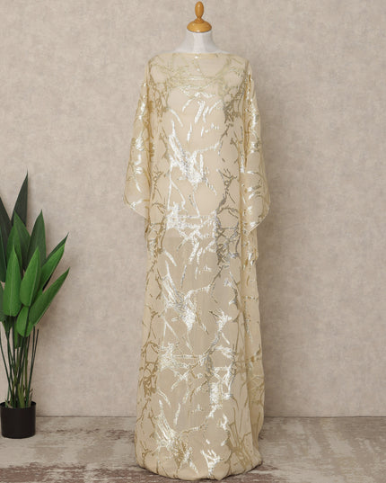 Beige Traditional Somali Silk Chiffon Dirac Fabric with Metallic Lurex, 3.5 Mtrs Piece, Width 140 Cms, Made in South Korea-D26481