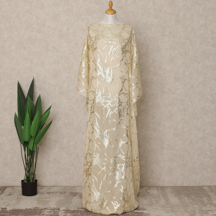 Beige Traditional Somali Silk Chiffon Dirac Fabric with Metallic Lurex, 3.5 Mtrs Piece, Width 140 Cms, Made in South Korea-D26481