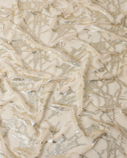 Beige Traditional Somali Silk Chiffon Dirac Fabric with Metallic Lurex, 3.5 Mtrs Piece, Width 140 Cms, Made in South Korea-D26481