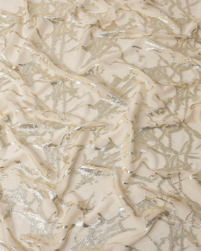 Beige Traditional Somali Silk Chiffon Dirac Fabric with Metallic Lurex, 3.5 Mtrs Piece, Width 140 Cms, Made in South Korea-D26481