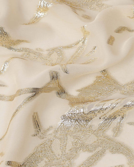 Ivory Traditional Somali Silk Chiffon Dirac Fabric with Metallic Lurex, 140 Cms Width, 3.5 Mtrs Piece, Made in South Korea-D26127