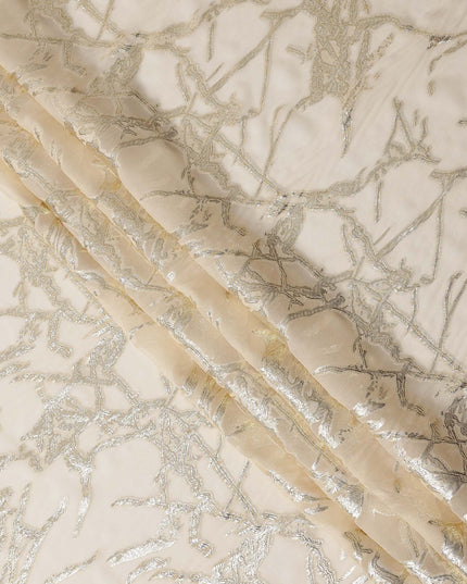 Ivory Traditional Somali Silk Chiffon Dirac Fabric with Metallic Lurex, 140 Cms Width, 3.5 Mtrs Piece, Made in South Korea-D26127