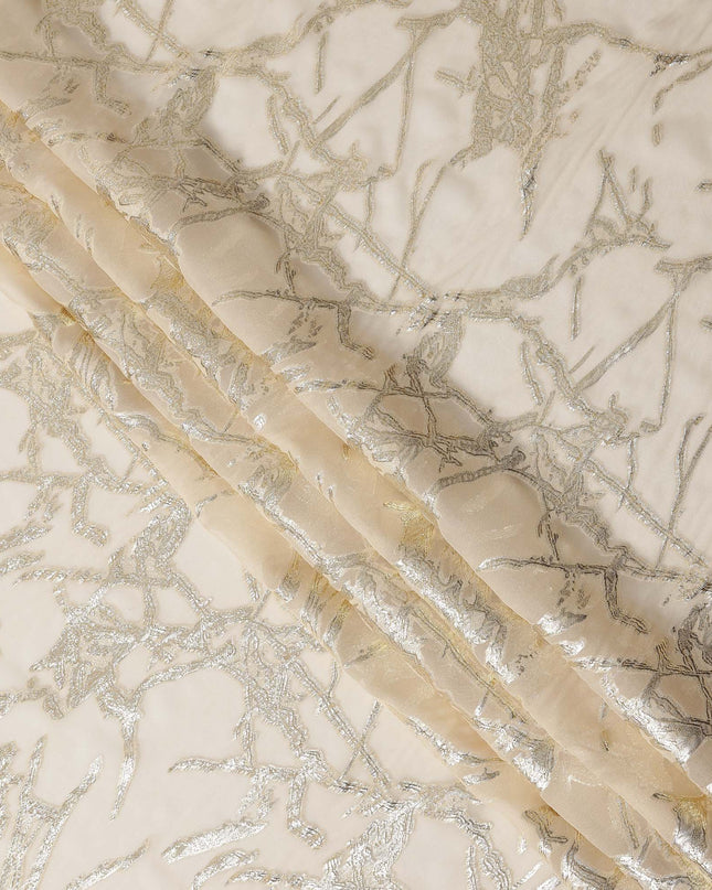 Beige Traditional Somali Silk Chiffon Dirac Fabric with Metallic Lurex, 3.5 Mtrs Piece, Width 140 Cms, Made in South Korea-D26481