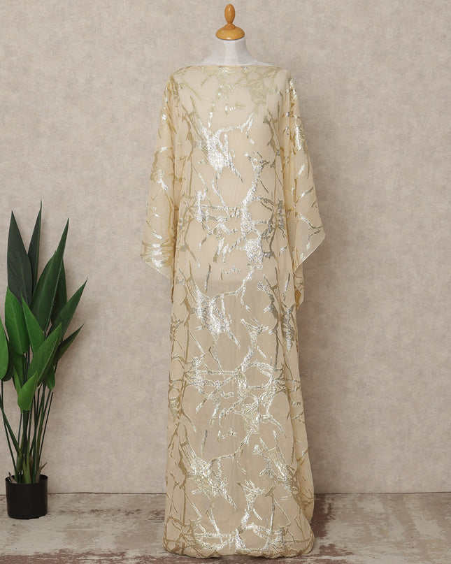 Ivory Traditional Somali Silk Chiffon Dirac Fabric with Metallic Lurex, 140 Cms Width, 3.5 Mtrs Piece, Made in South Korea-D26127