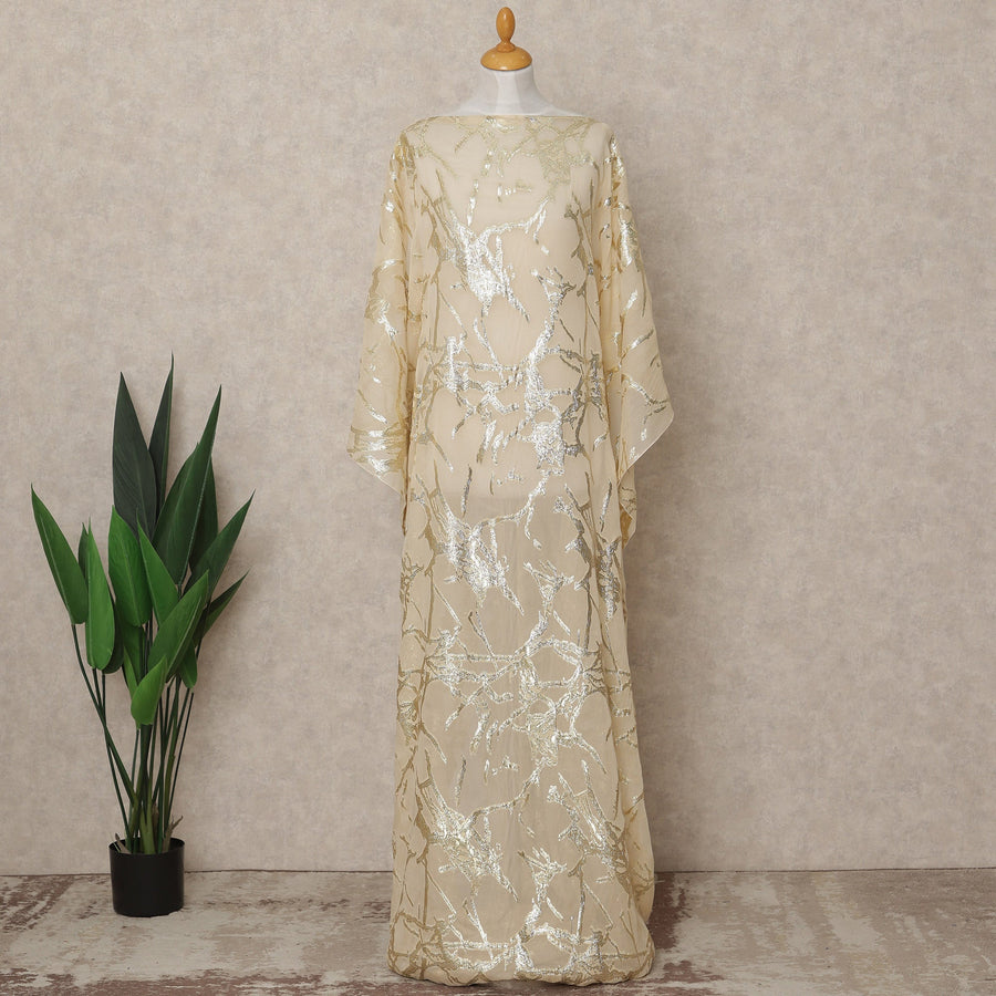 Ivory Traditional Somali Silk Chiffon Dirac Fabric with Metallic Lurex, 140 Cms Width, 3.5 Mtrs Piece, Made in South Korea-D26127