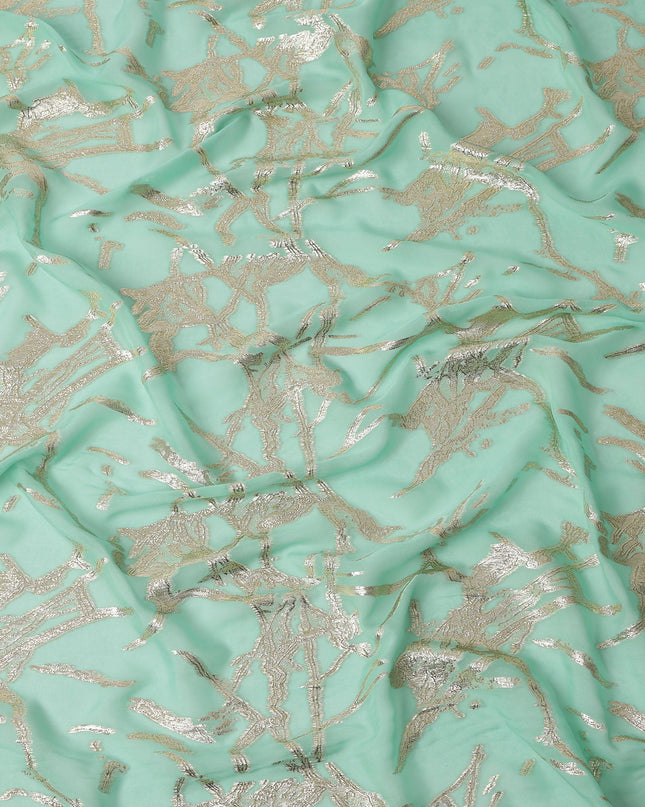 Sea Green Traditional Somali Silk Chiffon Dirac Fabric with Metallic Lurex, 140 Cms Width, 3.5 Mtrs Piece, Made in South Korea-D26128